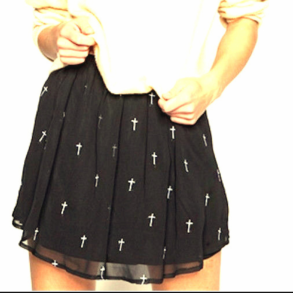 Embroidered Cross Sheer LAyER SKIRT Elastic Waist
